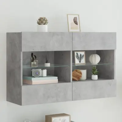 The Living Store Stenska TV omarica z LED lučkami betonsko siva 98,5x30x60,5 cm - TV Stenska Omarica