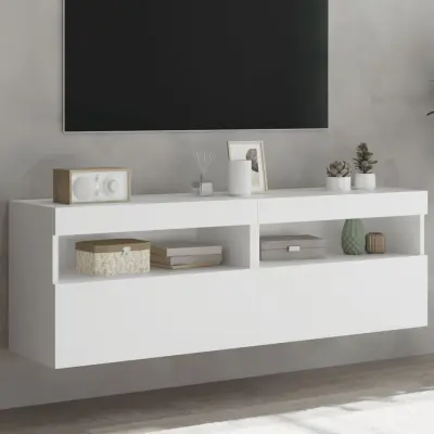 The Living Store Stenske TV omarice z LED lučkami 2 kosa bela 60x30x40 cm - TV Stenska Omarica