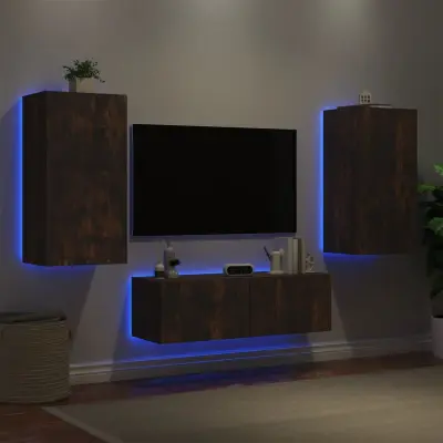 The Living Store Stenske TV omarice z LED lučkami 3 kosi dimljeni hrast - Stenska TV Omarica