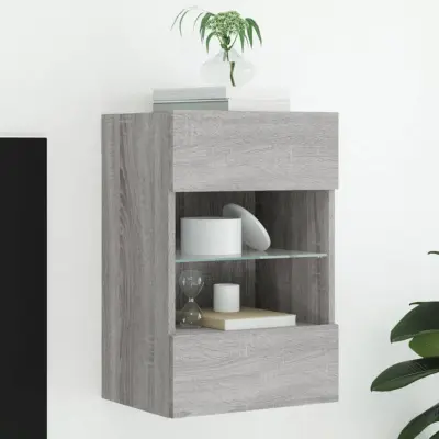 The Living Store Stenska TV omarica z LED lučkami siva sonoma 40x30x60,5 cm - TV Stenska Omarica