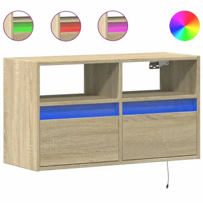 vidaXL Stenska TV omarica z LED lučkami sonoma hrast 80x31x45 cm