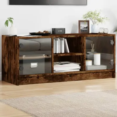 The Living Store TV omarica s steklenimi vrati dimljeni hrast 102x37x42 cm - TV Omarica