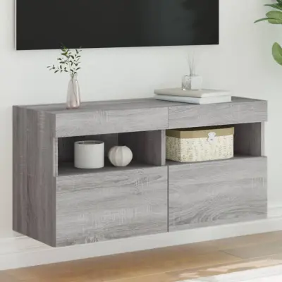 The Living Store Stenska TV omarica z LED lučkami siva sonoma 80x30x40 cm - Stenska TV Omarica