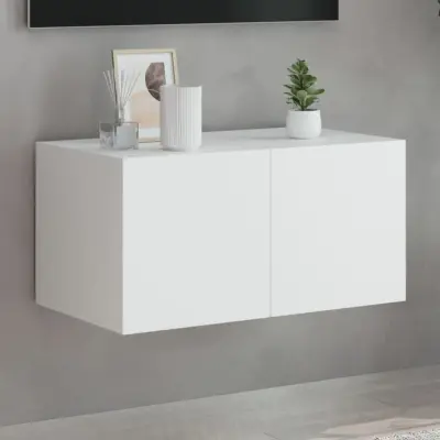 The Living Store Stenska TV omarica z LED lučkami bela 60x35x31 cm - TV Stenska Omarica