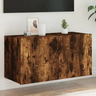 The Living Store Stenska TV omarica z LED lučkami dimljeni hrast 80x35x41 cm - TV Stenska Omarica