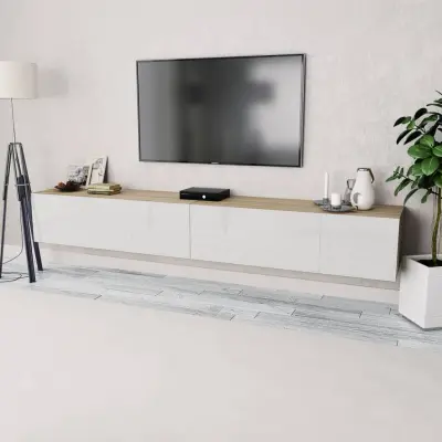 The Living Store TV omarica 2 kosa inženirski les 120x40x34 cm visok sijaj bela - TV Omarica
