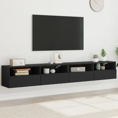 The Living Store Stenske TV omarice 2 kosa črne 100x30x30 cm inženirski les - TV Stenska Omarica