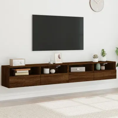 The Living Store Stenske TV omarice rjavi hrast 100x30x30 cm inženirski les - TV Stenska Omarica