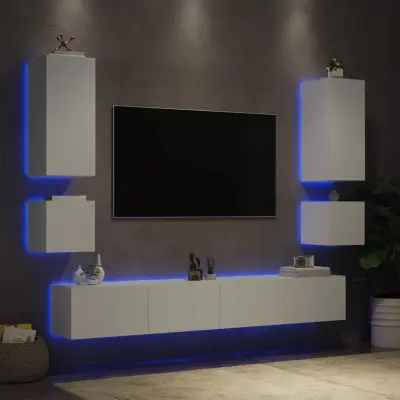 The Living Store Stenske TV omarice z LED lučkami 6 kosov bele - Stenska TV Omarica