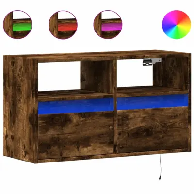 vidaXL Stenska TV omarica z LED lučkami dimljeni hrast 80x31x45 cm