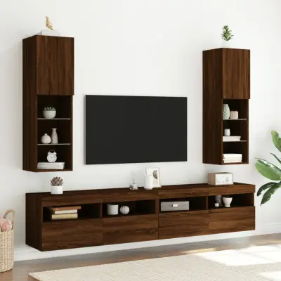 The Living Store TV omarica z LED lučkami 2 kosa rjavi hrast 30,5x30x102 cm - TV Omarica