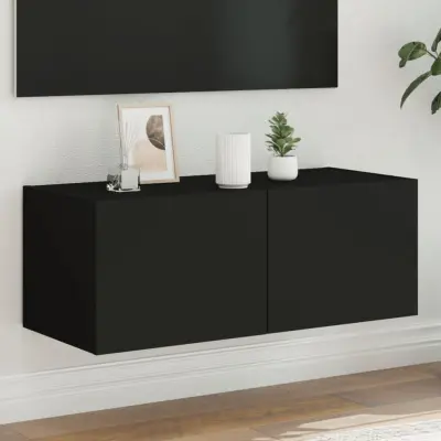 The Living Store Stenska TV omarica z LED lučkami črna 80x35x31 cm - TV Stenska Omarica