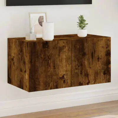 The Living Store Stenska TV omarica z LED lučkami dimljeni hrast 60x35x31 cm - TV Stenska Omarica