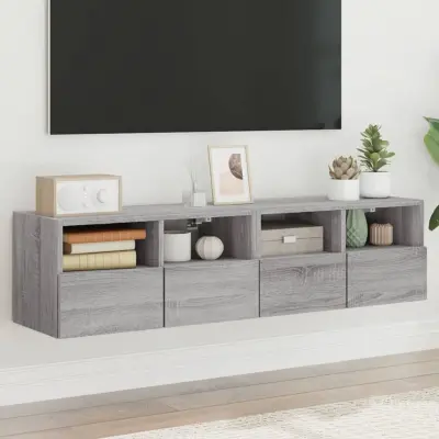 The Living Store Stenske TV omarice 2 kosa siva sonoma 60x30x30 inženirski les - TV Stenska Omarica