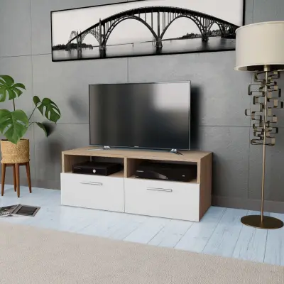 The Living Store TV omarica inženirski les 95x35x36 cm hrast in bela - TV Omarica