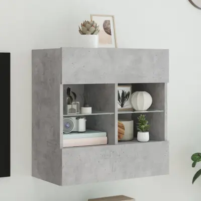 The Living Store Stenska TV omarica z LED lučkami betonsko siva 58,5x30x60,5 cm - TV Stenska Omarica