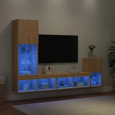 The Living Store Komplet TV omaric LED 4-delni sonoma hrast inženirski les - Stenska TV Enota