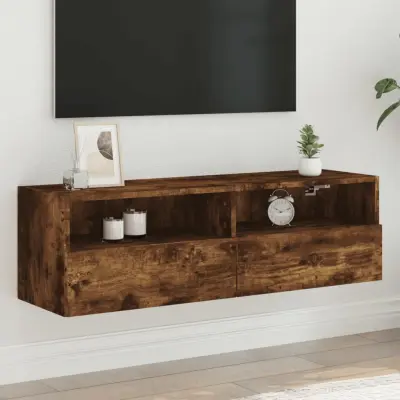 The Living Store Stenska TV omarica dimljeni hrast 100x30x30 cm inženirski les - TV Stenska Omarica
