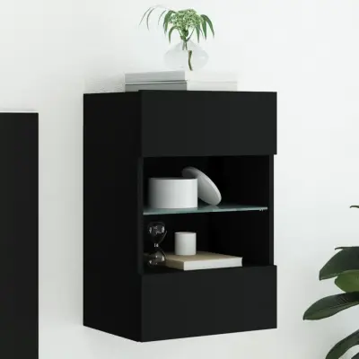 The Living Store Stenska TV omarica z LED lučkami črna 40x30x60,5 cm - TV Stenska Omarica
