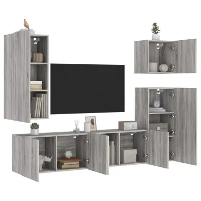 The Living Store Komplet TV omaric 5-delni siva sonoma inženirski les - Stenska TV Enota