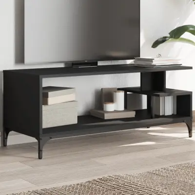 The Living Store TV omarica črna 102x40x41 cm inž. les in prašno barvano jeklo - TV Omarica