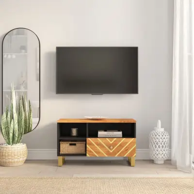 The Living Store TV omarica rjava in črna 80x33,5x46 cm trden mangov les - TV Omarica