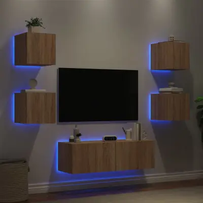 The Living Store Stenske TV omarice z LED lučkami 5 kosov sonoma hrast - Stenska TV Omarica