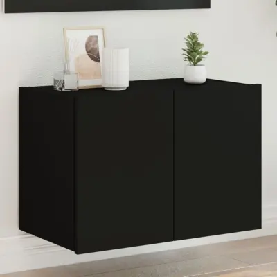 The Living Store Stenska TV omarica z LED lučkami črna 60x35x41 cm - TV Stenska Omarica