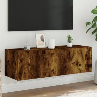 The Living Store Stenska TV omarica z LED lučkami dimljeni hrast 100x35x31 cm - Stenska TV Omarica