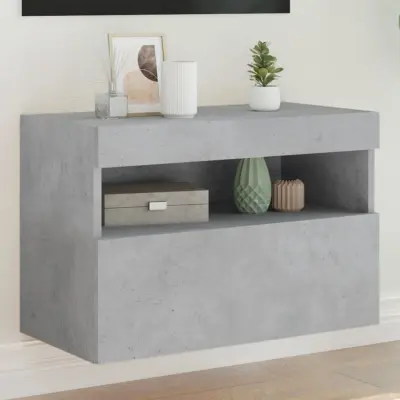 The Living Store Stenska TV omarica z LED lučkami betonsko siva 60x30x40 cm - TV Stenska Omarica
