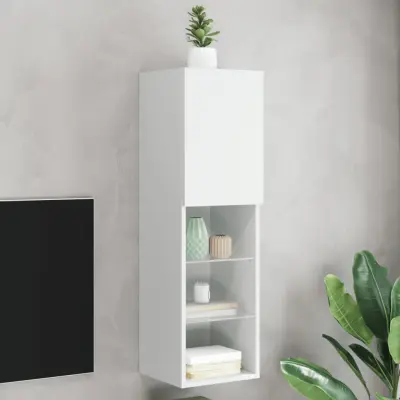 The Living Store TV omarica z LED lučmi bela 30,5x30x102 cm - TV Omarica