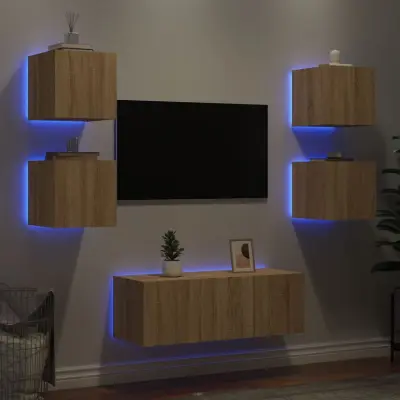 The Living Store Komplet TV omaric LED 6-delni sonoma hrast inženirski les - Stenska TV Enota