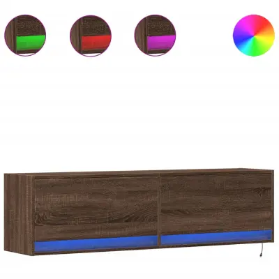 vidaXL Stenska TV omarica z LED lučkami rjavi hrast 140x31x38 cm