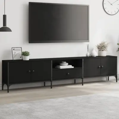 The Living Store TV omarica s predalom črna 200x25x44 cm inženirski les - TV Omarica
