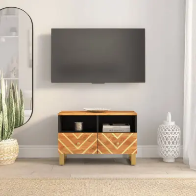 The Living Store TV omarica rjava in črna 70x33,5x46 cm trden mangov les - TV Omarica