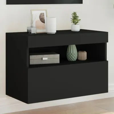 The Living Store Stenska TV omarica z LED lučkami črna 60x30x40 cm - TV Stenska Omarica