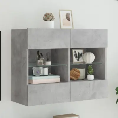 The Living Store Stenska TV omarica z LED lučkami betonsko siva 78,5x30x60,5 cm - TV Stenska Omarica