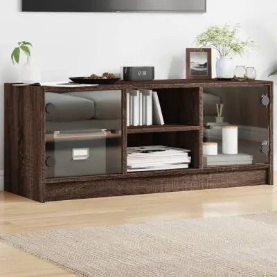 The Living Store TV omarica s steklenimi vrati rjavi hrast 102x37x42 cm - TV Omarica