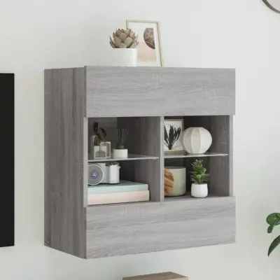 The Living Store Stenska TV omarica z LED lučkami siva sonoma 58,5x30x60,5 cm - TV Stenska Omarica