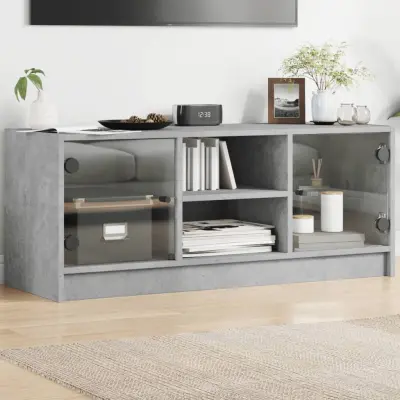 The Living Store TV omarica s steklenimi vrati betonsko siva 102x37x42 cm - TV Omarica