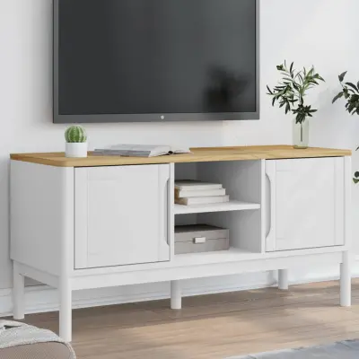 The Living Store TV omarica FLORO bela 114x43x55 cm trdna borovina - TV Omarica