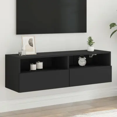 The Living Store Stenska TV omarica črna 100x30x30 cm inženirski les - TV Stenska Omarica