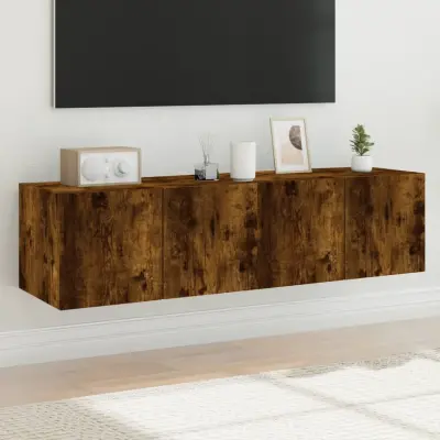 The Living Store Stenske TV omarice z LED 2 kosa dimljeni hrast 60x35x31 cm - TV Stenska Omarica