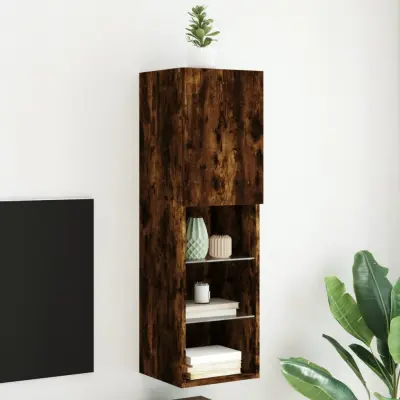 The Living Store TV omarica z LED lučkami dimljeni hrast 30,5x30x102 cm - TV Omarica