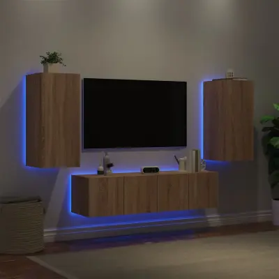 The Living Store Komplet TV omaric LED 4-delni sonoma hrast inženirski les - Stenska TV Enota