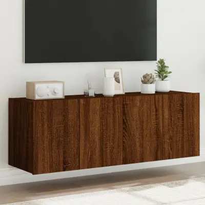 The Living Store Stenske TV omarice z LED 2 kosa rjavi hrast 60x35x41 cm - TV Stenska Omarica