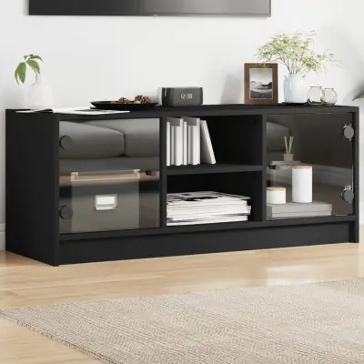 The Living Store TV omarica s steklenimi vrati črna 102x37x42 cm - TV Omarica