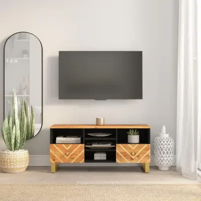 The Living Store TV omarica rjava in črna 100x33,5x46 cm trden mangov les - TV Omarica