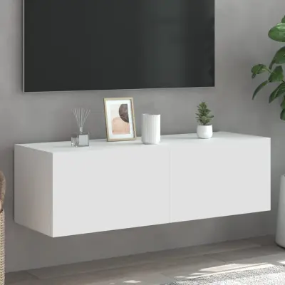 The Living Store Stenska TV omarica z LED lučkami bela 100x35x31 cm - Stenska TV Omarica