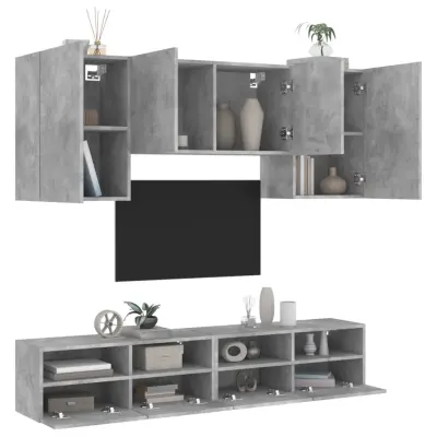 The Living Store Komplet TV omaric 5-delni betonsko siv inženirski les - Stenska TV Enota